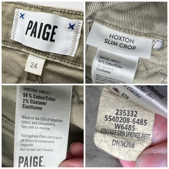 Paige Hoxton Slim Crop Jeans Sage Green Distressed Raw Hem Size 24 - Picture 4 of 10